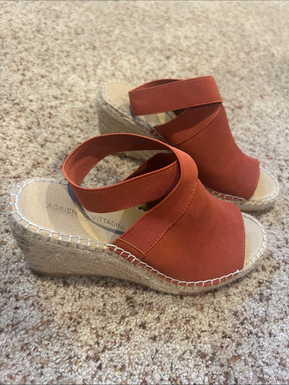 Adrienne Vittadini Rust Orange Espadrille Wedge Mules